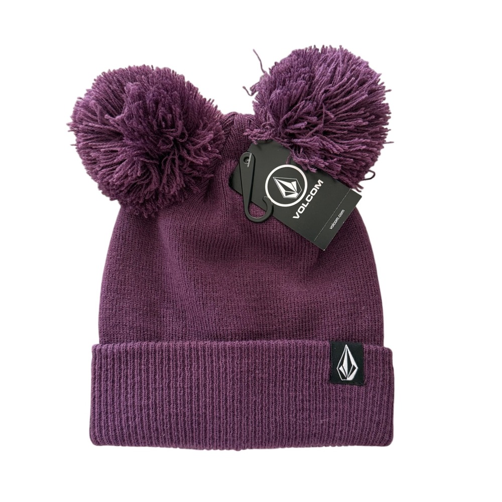 NWT Volcom Shreddy Teddy Kid Purple Double Pom Pom Beanie Hat One Size‎ Outdoor